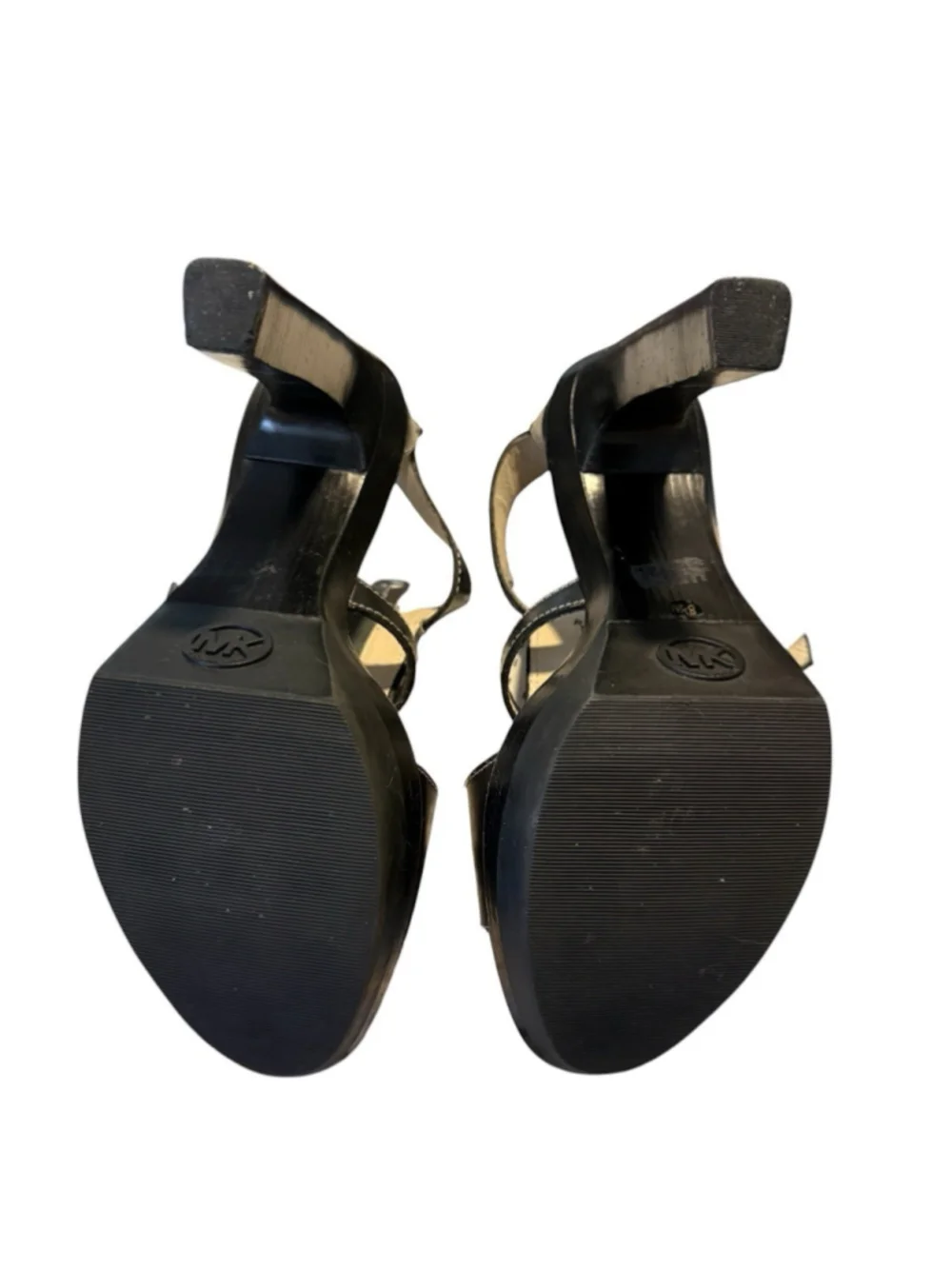 Michael Kors Black Leather Platform Sandals Zip Buckle High Heel Womens Size 8.5